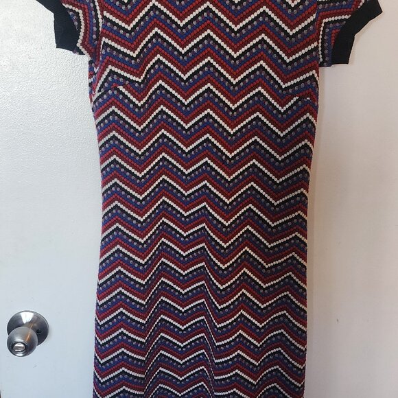 Zara woman multi colored zig zag patterned crew sweater dress - Picture 3 of 3